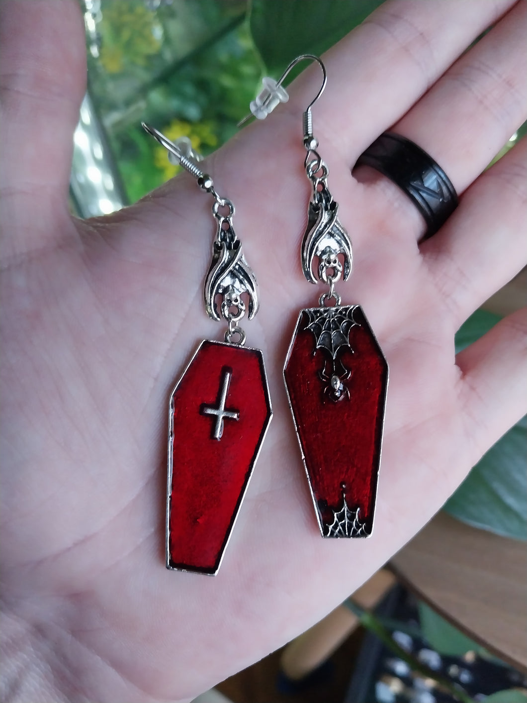Gothic Bat and Coffin Earrings