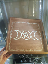 Load image into Gallery viewer, Triple Moon Pentagram Wooden Serving Tray
