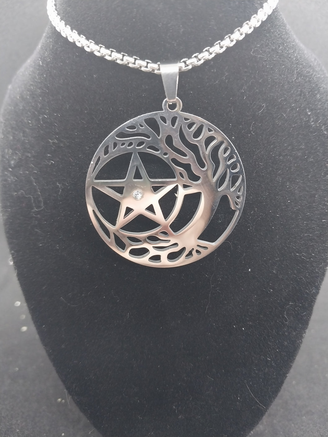 Stainless Steel Pentagram Tree of Life Pendant Necklace