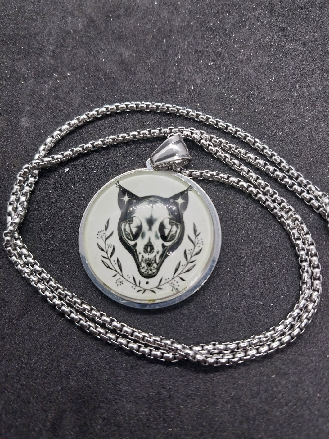 Stainless Steel Gothic Cat Skull Necklace