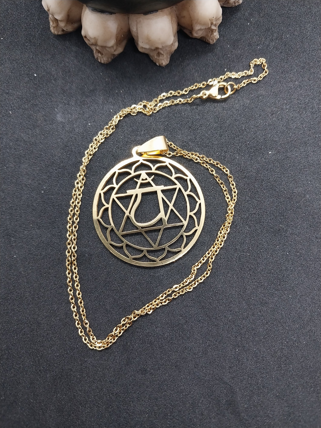 Stainless Steel Gold Coloured Yoga Flower Of Life Necklace