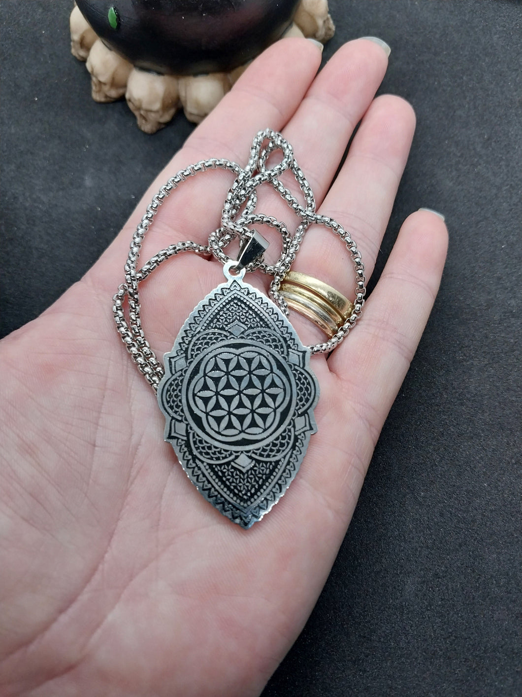 Stainless Steel Long Flower of Life Necklace