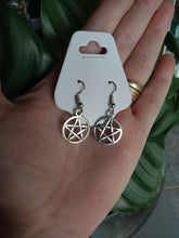 Load image into Gallery viewer, Small Silver Coloured Pentagram Earrings
