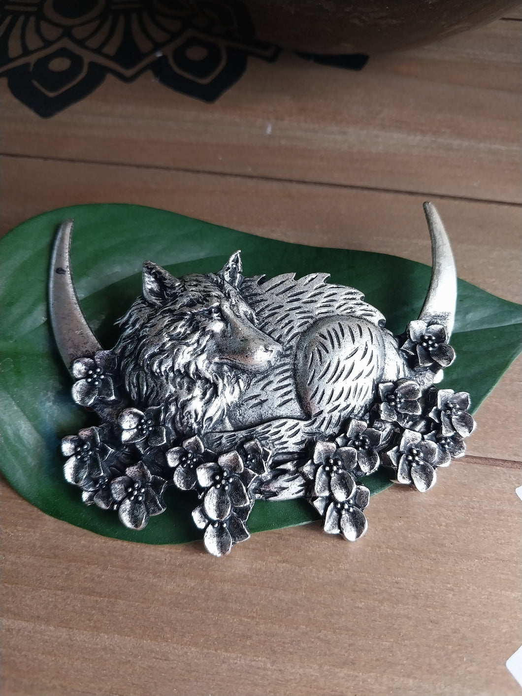 Wolf on Flower bed Hair Clips