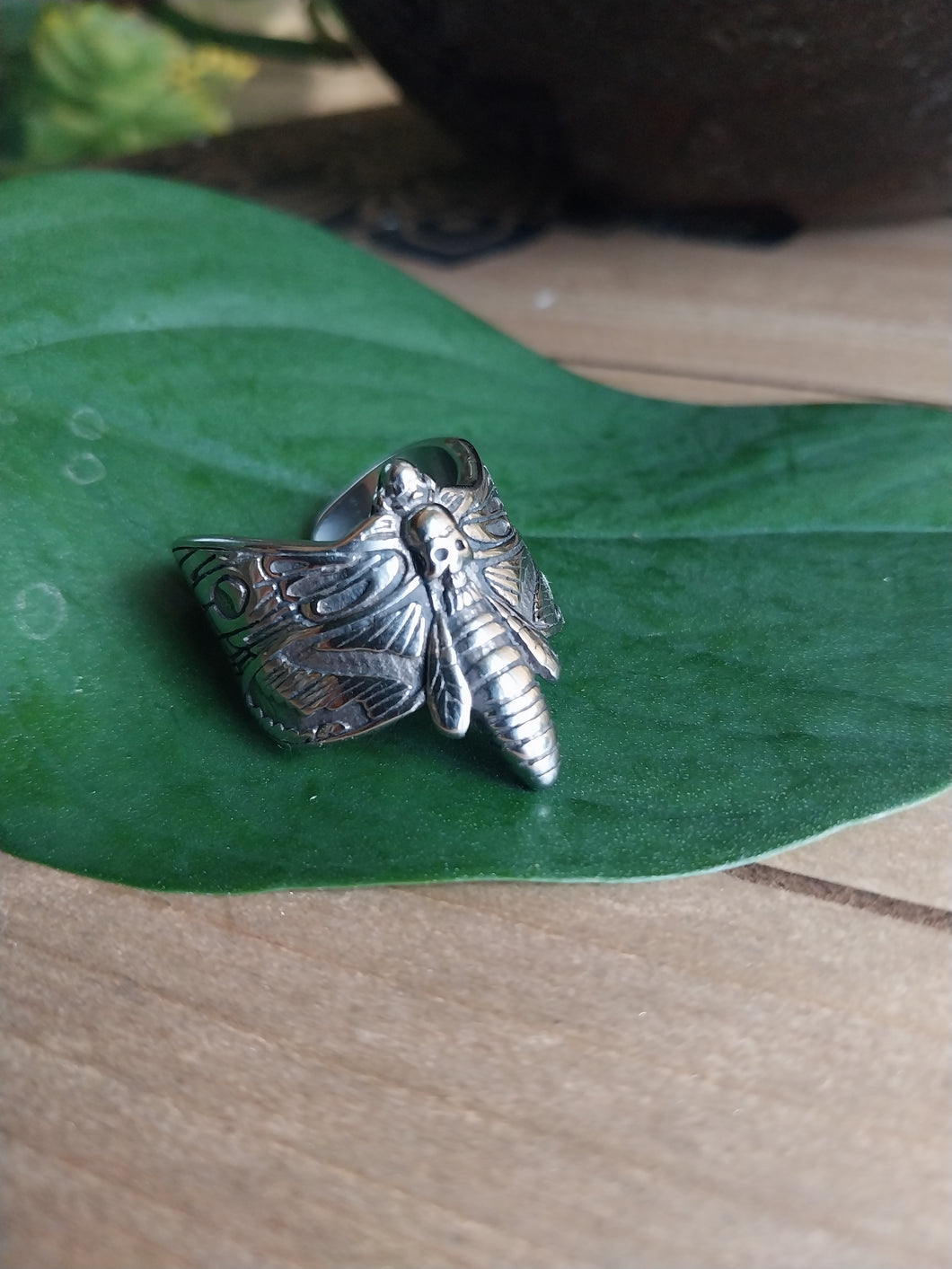 Mens Stainless Steel Goth Moth Ring