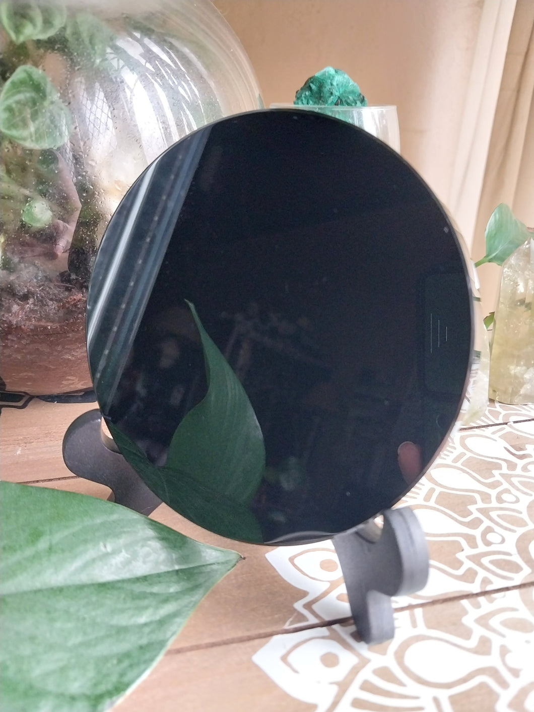 10cm Black Obsidian Scrying Mirror with stand
