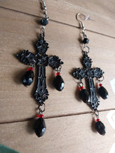 Load image into Gallery viewer, Gothic Black Cross Earrings
