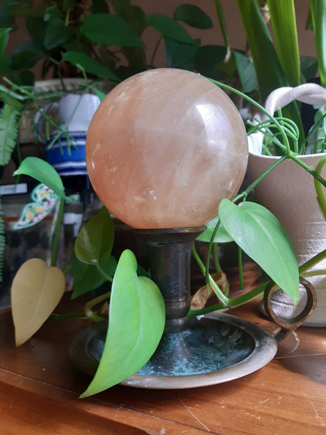 1020g Golden Calcite Crystal Ball. Large.