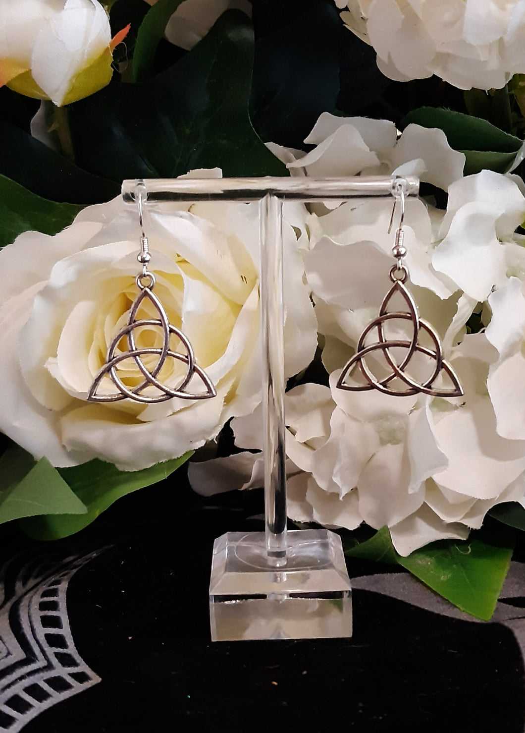 Large Silver Coloured Triquetra Earrings