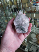 Load image into Gallery viewer, Green and White Quartz Point on Stand
